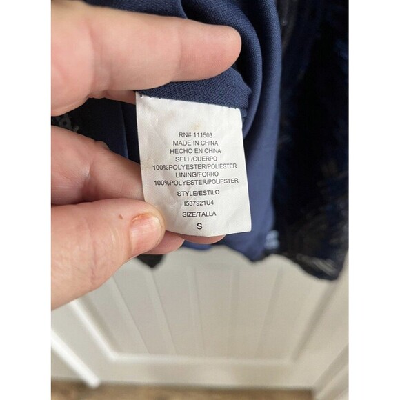 Navy Blue Swirled Pattern Sequined Swing Dress Size Small - Picture 7 of 7